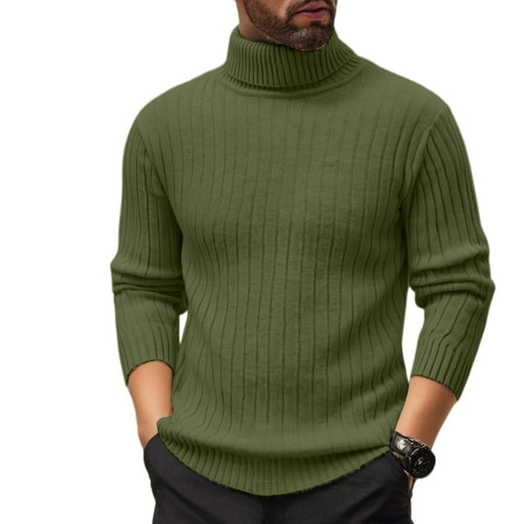 GrmtClth Mens Turtleneck Casual Long Sleeve Pullover Ribbed Soft Thermal Sweater 2025 Fall Sweaters Army Green M
