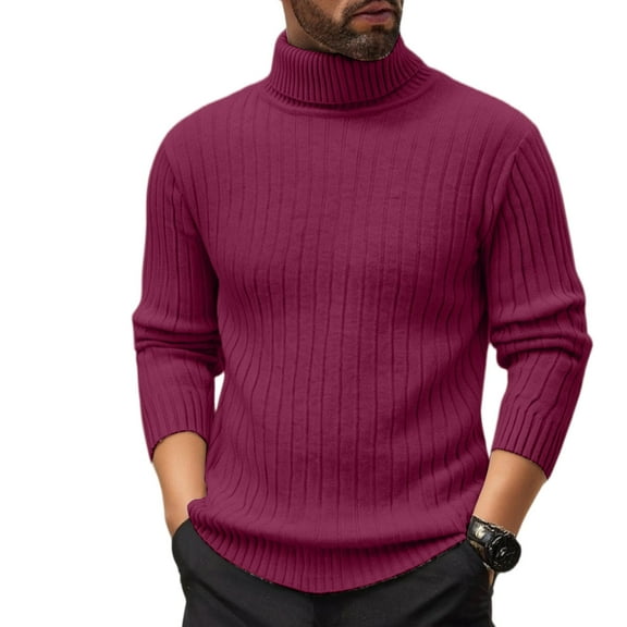 GrmtClth Mens Turtleneck Casual Long Sleeve Pullover Tops Knitted Solid Thermal Sweater 2025 Fall Sweaters Wine XXXL