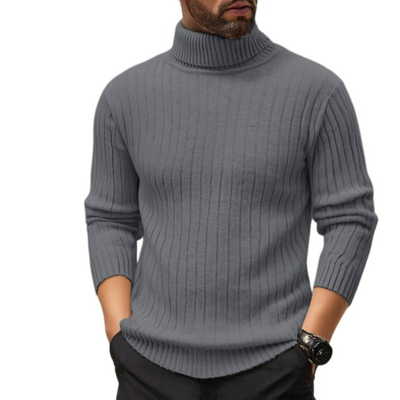 GrmtClth Mens Turtleneck Slim Fit Long Sleeve Pullover Ribbed Midweight Warm Sweater 2025 Fall Winter Sweaters Dark Gray M