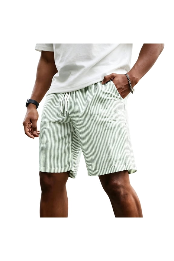 Mens Vacation Dedicated Striped Casual Shorts Loose Comfort Cutting Integral Vertical Stripe Design Elastic Waistband Everyday Walking Relaxed Short Pants Green S