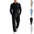 thumbnail image 1 of GrmtClth Mens Vacation Outfit 2 Piece Linen Sets Long Sleeve Dual Pocket Button Shirt Relax Fit Drawstring Straight Leg Trousers Multi Color Lightweight Daily Wear Set Black M, 1 of 6