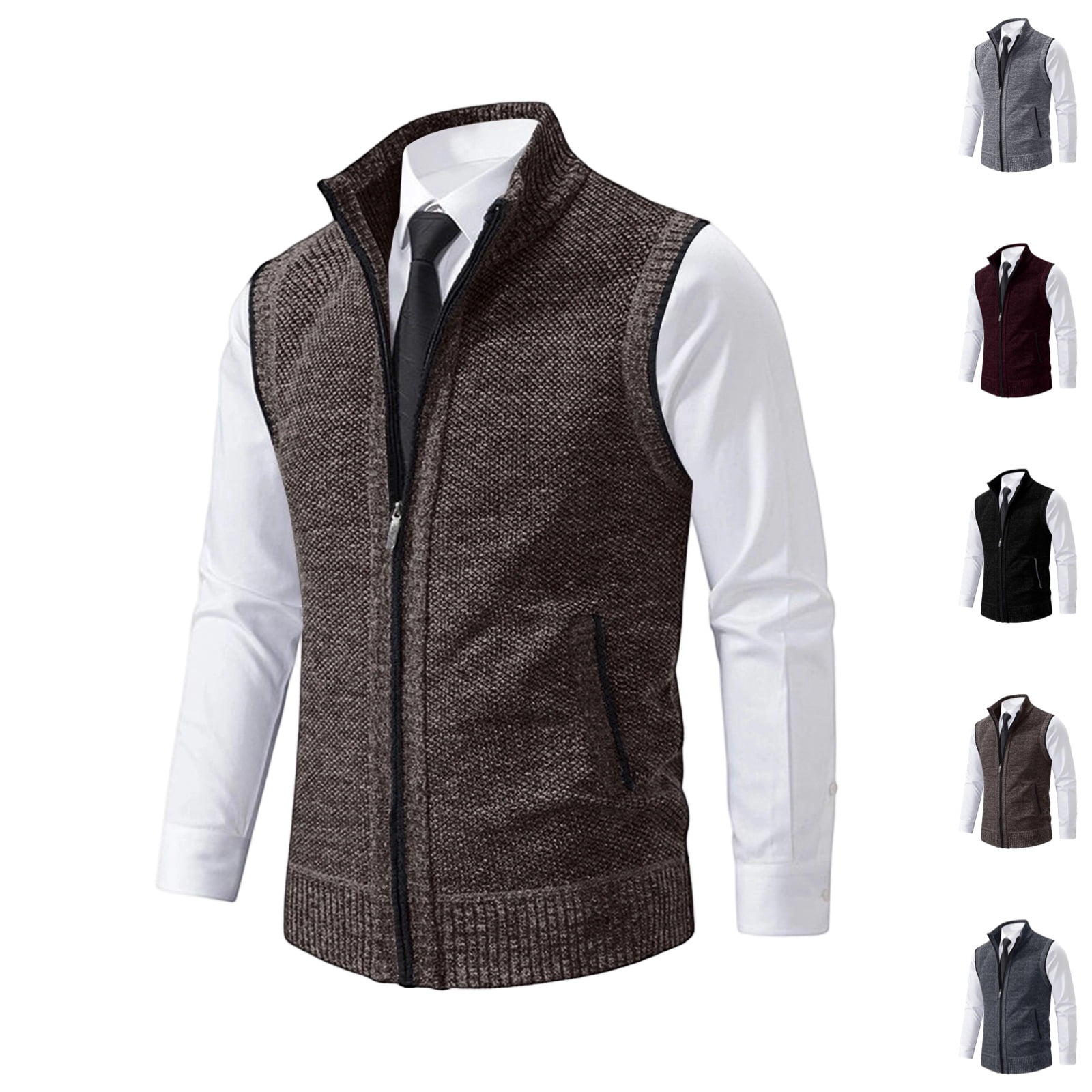 GrmtClth Sweater Vest for Men Fake Two Piece Zip Up Stand Collar