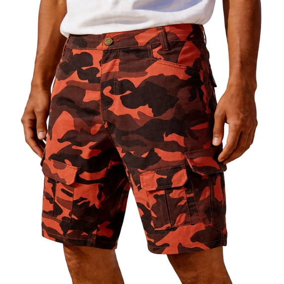 GrmtClth Mens Water Resistant Ripstop Cargo Shorts 2026 Lightweight Camouflage Short Pant Camping Multi Pockets Outdoor Work Shorts Comfy Clothes Red 3XL