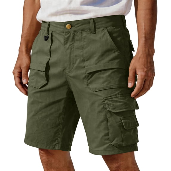 GrmtClth Mens Water Resistant Ripstop Cargo Shorts 2026 Relaxed Fit Solid Color Short Pant Hiking Multi Pockets Outdoor Work Shorts Soft Clothes Army Green L