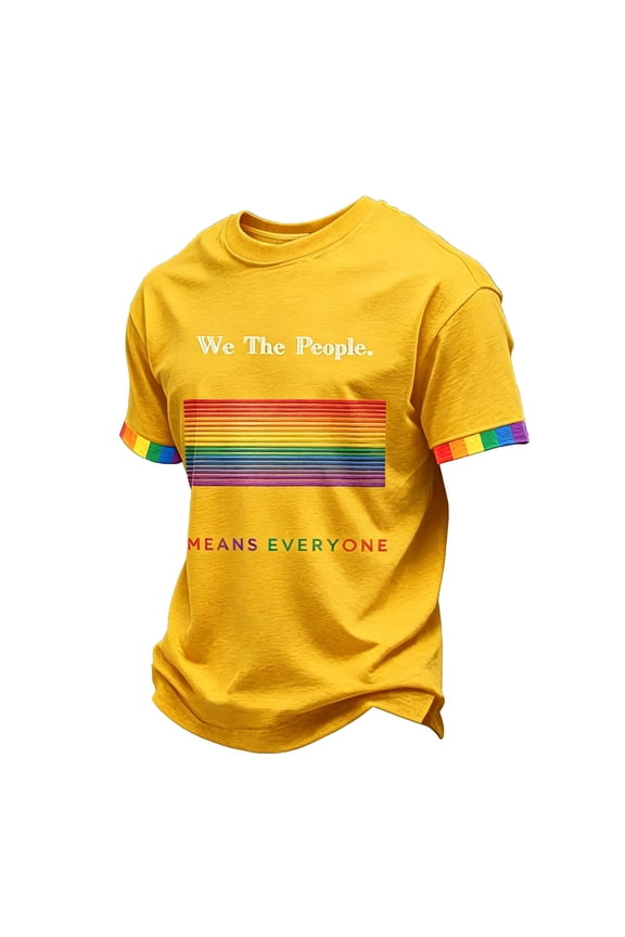 Mens We the People Means Everyone Shirts Pried Rainbow Flag Pattern Tops Equality Short Sleeves T-Shirts Casual Round Neck Clothing Yellow L
