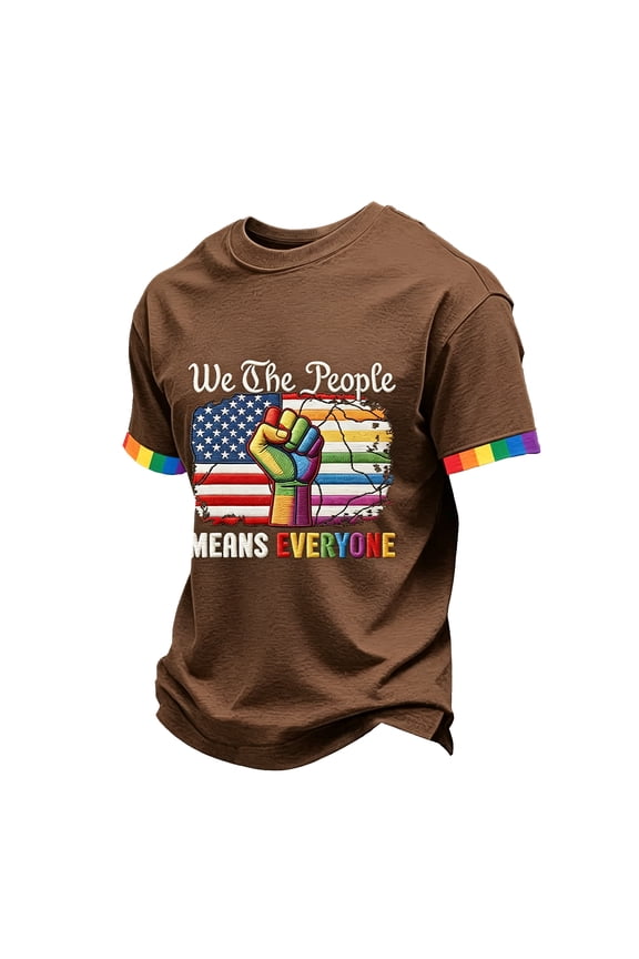 Mens We the People Means Everyone Shirts Pried Rainbow Flag Pattern Tops Equality Short Sleeves Tee Breathable Crew Neck Clothing Coffee 2XL