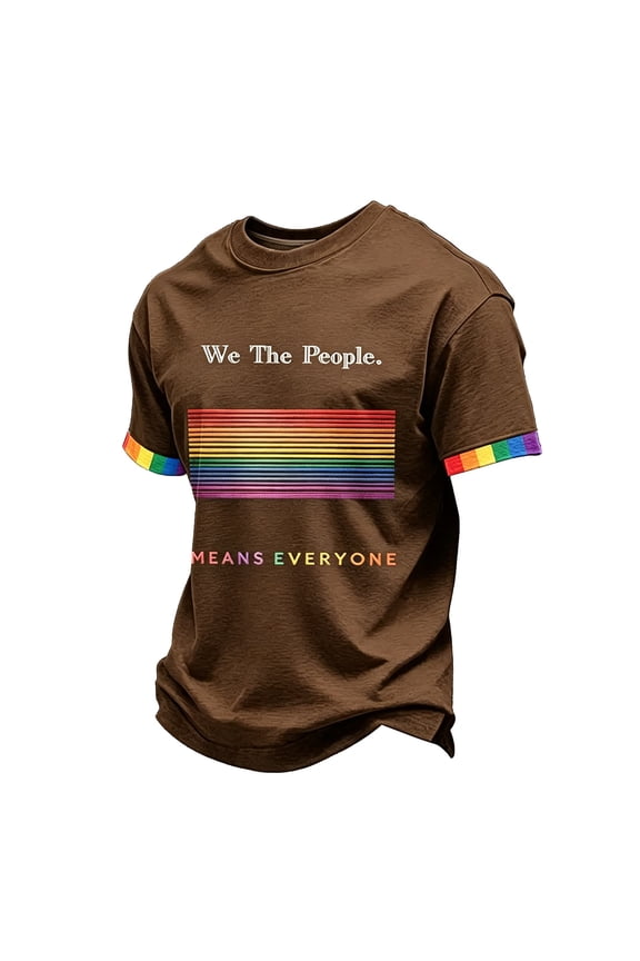 Mens We the People Means Everyone Shirts Pried Rainbow Flag Pattern Tops Equality Short Sleeves Tee Comfy Crew Neck Clothes Coffee S