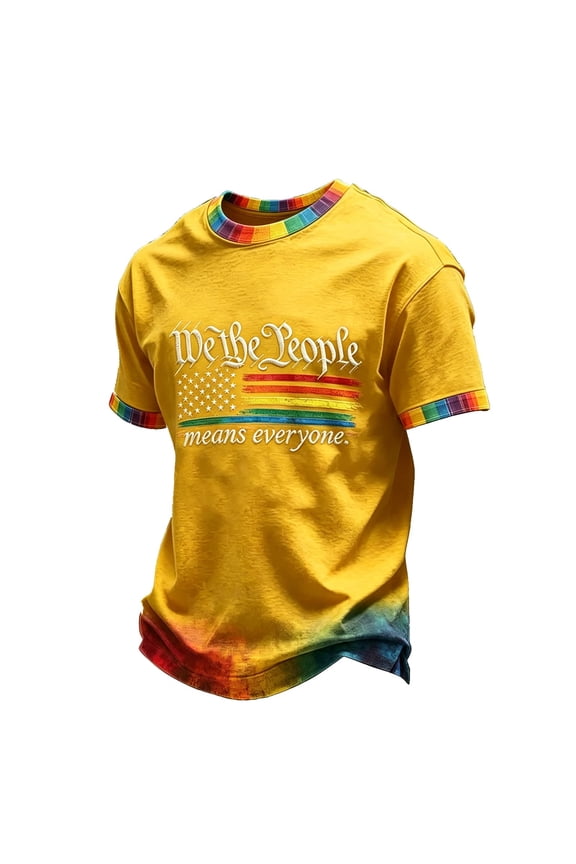 Mens We the People Means Everyone Shirts Pried Rainbow Flag Pattern Tops Equality Short Sleeves Tee Relaxed Fit Round Neck Clothes Yellow L