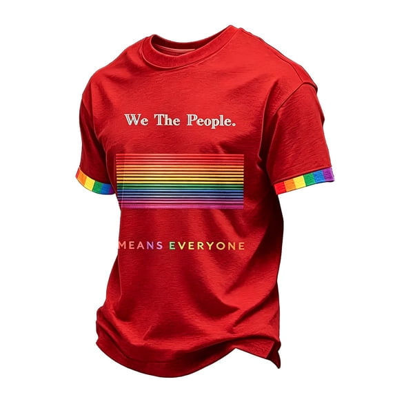GrmtClth Mens We the People Means Everyone Shirts Pried Rainbow Flag Pattern Tops Equality Short Sleeves Tee Soft Crew Neck Clothes Red L