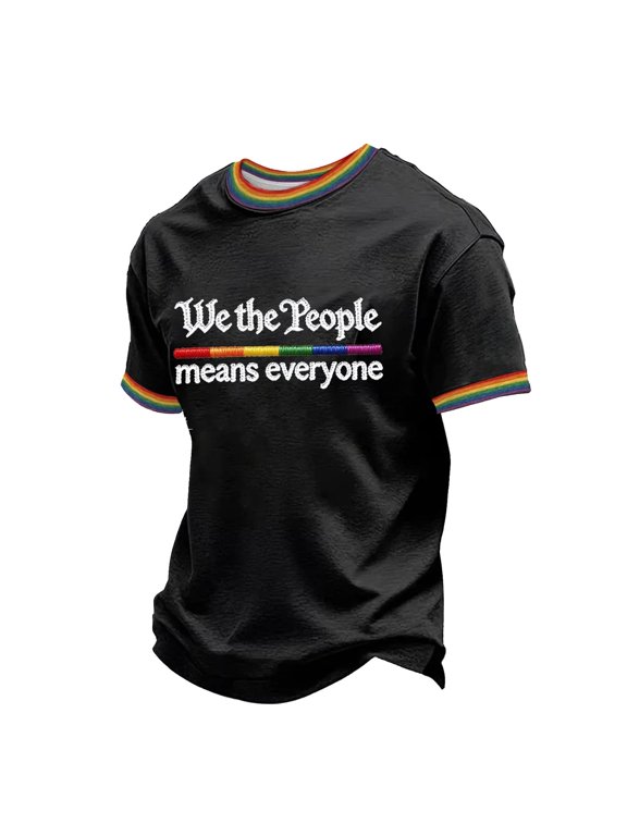 Mens We the People Means Everyone Shirts Pried Rainbow Flag Pattern Tops Equality Short Sleeves Tee Soft Round Neck Clothes Black L