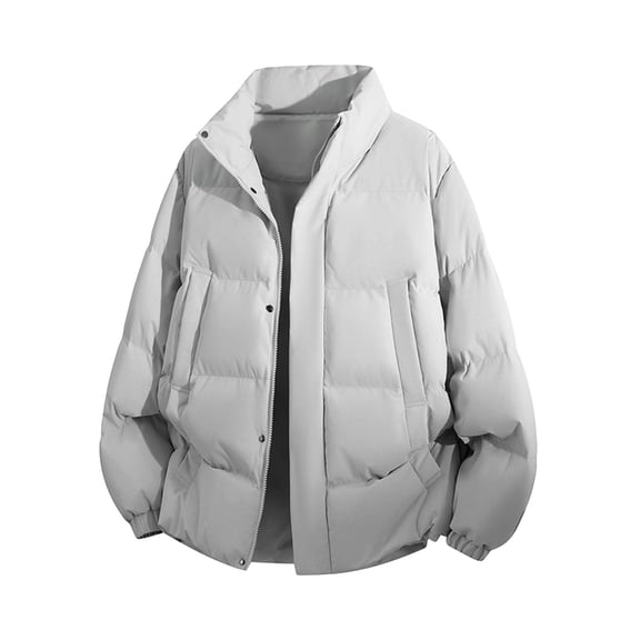GrmtClth Mens Winter Jacket Casual Thick Insulated Zip Up Couples Quilted Jackets Soft Comfy Long Sleeve Autumn Winter Outerwear Gray XL