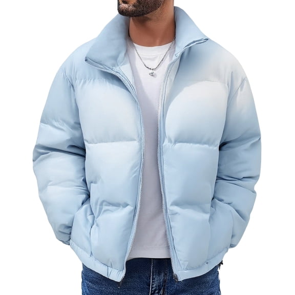 GrmtClth Mens Winter Jacket Classic Thermal Warm Zip Up Couples Bubble Coat Windproof Long Sleeve Autumn Winter Outerwear Light Blue XXXL