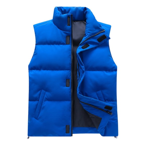 GrmtClth Mens Winter Vest Fashion Thick Thermal Full Zip Sleeveless Padded Jacket Windproof Stand Collar Winter Outerwear with Pockets Blue XXL
