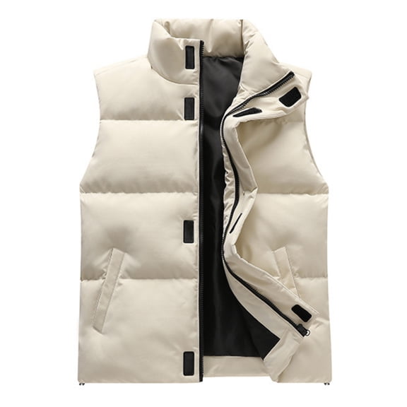 GrmtClth Mens Winter Vest Fashion Thick Thermal Zip Up Sleeveless Padded Jacket Windproof Stand Collar Winter Outerwear with Pockets White L