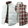 thumbnail image 1 of GrmtClth Mens Winter Vest Stylish Reversible Thick Thermal Full Zip Plaid Lined Sleeveless Quilted Jackets Comfy Soft Mock Neck Winter Outerwear with Pockets White XL, 1 of 8