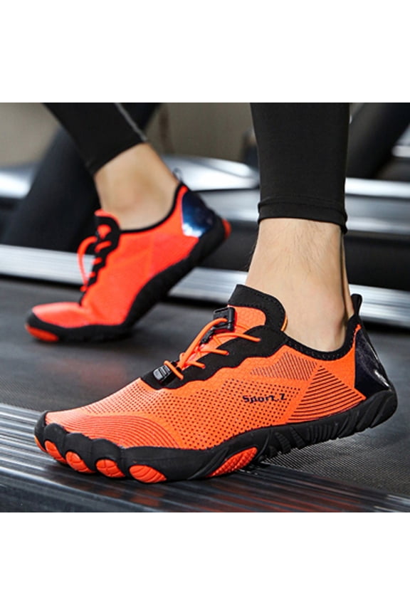 Mens Womens Athletic Cross Training Barefoot Sneakers Zero Drop Wide Toe Box Minimalist Shoes, Flexible Trail Hiking Walking Running Lightweight Trainers Orange (US/8)