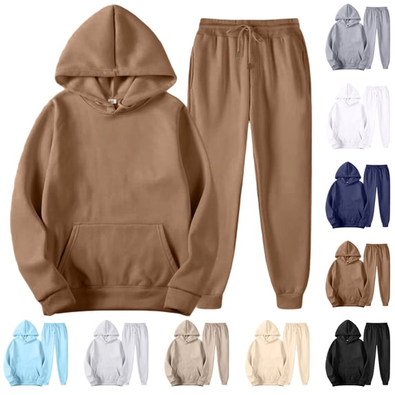 GrmtClth Mens Workout Tracksuit 2 Piece Sets Solid Plain Front Pocket Hoodie Baggy Ankle Cuff Sweatpants Soft Comfortable All Purpose Street Wear Set Coffee M