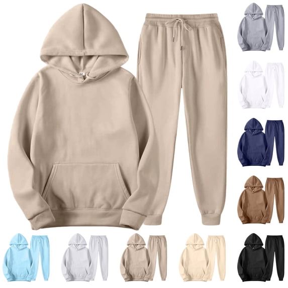 GrmtClth Mens Workout Tracksuit 2 Piece Sets Solid Plain Front Pocket Hoodie Baggy Ankle Cuff Sweatpants Soft Comfortable All Purpose Street Wear Set Khaki M