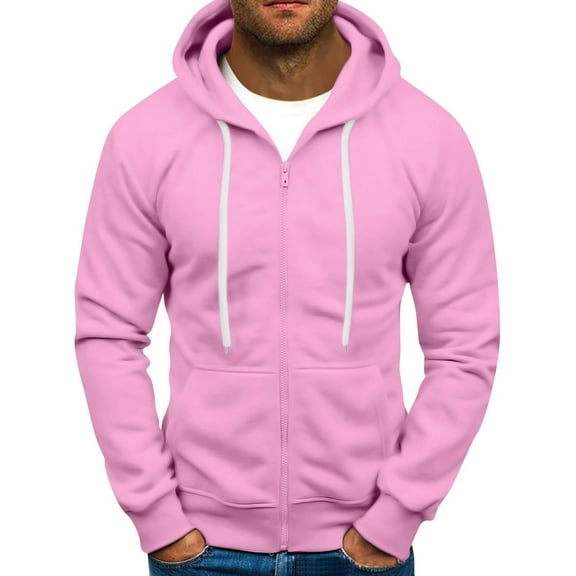 GrmtClth Mens Zip Up Hoodie Loose Fit Drawstring Hooded Sweatshirt Fall Basic Long Sleeve Pullover Tops Soft Outerwear with Pockets Light pink M