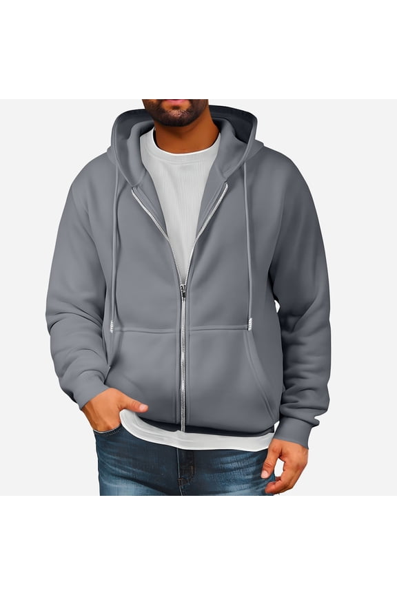 Mens Zip Up Hoodie Loose Fit Drawstring Hooded Sweatshirt Fall Casual Long Sleeve Pullover Lightweight Outerwear with Pockets Gray XXXL