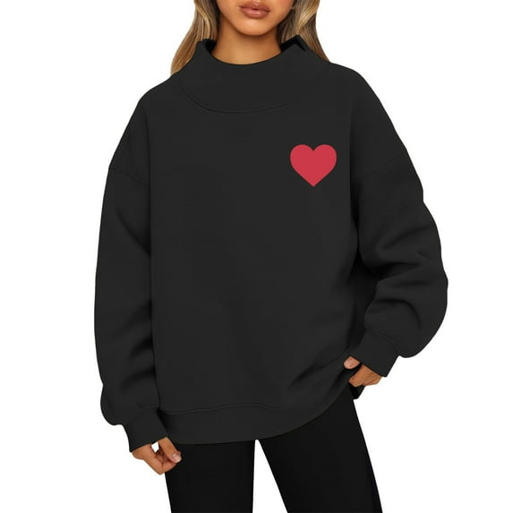 GrmtClth Mock Neck Sweatshirt Women Fashion Prints Sweatshirts Loose Fit Turtleneck Drop Shoulder Pullover Sweatshirts Black XXL