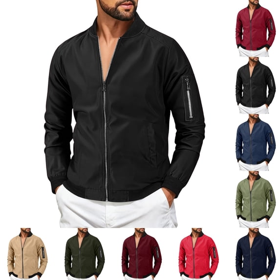 GrmtClth Outerwear for Men Full Zip Slim Bomber Wind Coat Functional Zipper Sleeve Pocket Spring Fall Transition Sport Jacket Black M