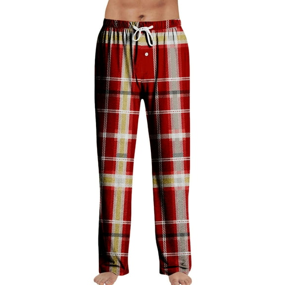 GrmtClth Pajama Pants Men Comfort Soft Classic Plaid Nightwear Baggy Drawstring Pajama Bottoms with Pockets&button Fly Wine XXL