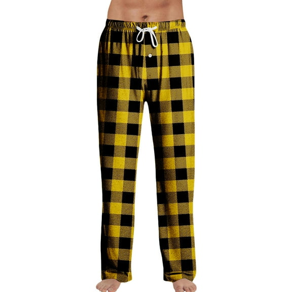 GrmtClth Pajama Pants Men Cozy Fit Casual Buffalo Plaid Lounge Pants Relaxed Fit Drawstring Pajama Bottoms with Pockets and Button Fly Yellow M