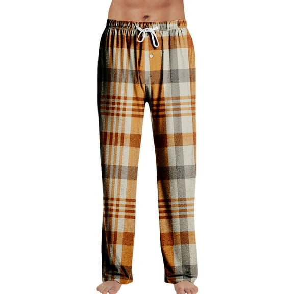 GrmtClth Pajama Pants Men Cozy Fit Classic Buffalo Plaid Loungewear Relaxed Fit Drawstring Pajama Bottoms with Pockets and Button Fly Ginger S