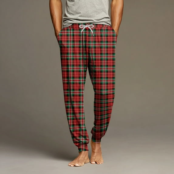 GrmtClth Pajama Pants Men Lounge Plaid Jogger Night Pants Comfy Casual Pajama Bottoms with Drawstring & Pockets Wine M