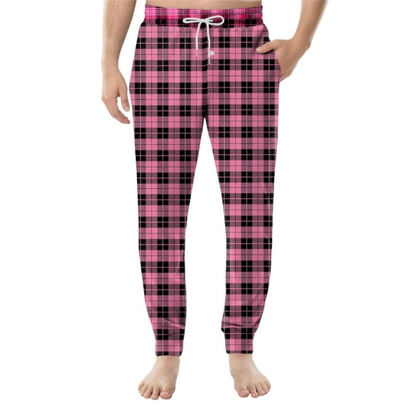 GrmtClth Pajama Pants Men Lounge Plaid Jogger Sleepwear Soft Basic Pj Bottoms with Drawstring & Pockets Purple Pink XXXL