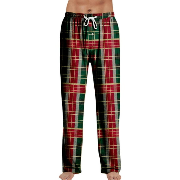 GrmtClth Pajama Pants Men Soft Comfy Lightweight Buffalo Plaid Loungewear Loose Fit Drawstring Pajama Bottoms with Pockets&button Fly Vermilion M