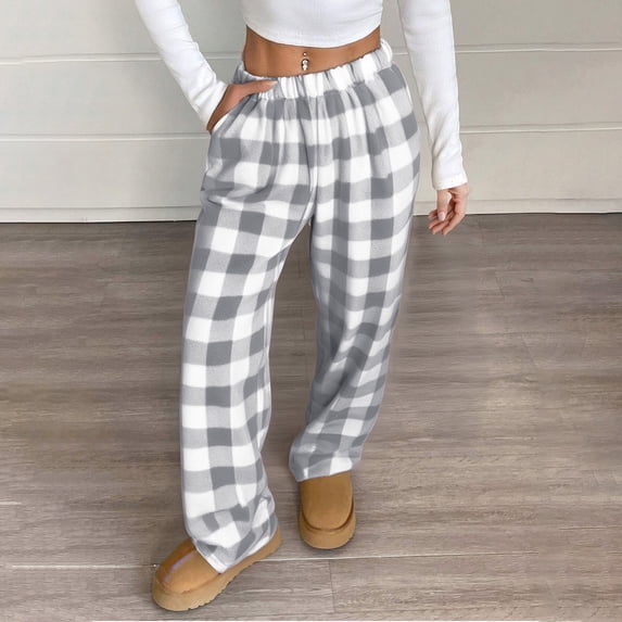 GrmtClth Pajama Pants Women Fluffy Fleece Flannel Comfort Soft Plaid Sleep Pants Winter Warm Lounge Comfy Pj Bottoms with Pockets Gray S