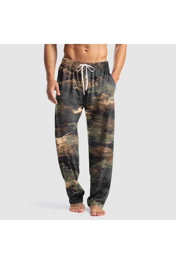 Pajamas for Men Ultra Lightweight Camo Graphic Bottoms Casual Drawstring Elastic Waist Lounge Pants Soft Sleep Pants with Pockets and Button Fly Dark Green L