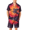 thumbnail image 1 of GrmtClth Pajamas for Men Halloween Pumpkin Print Satin Fabric Short Sleeve Button-Down 2 Pieces Summer Loungewear Sleep Pjs Set with Pockets Red 2XL, 1 of 4