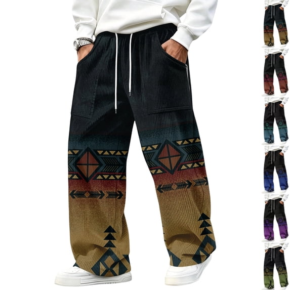 GrmtClth Pants for Men Bohemian Aztec Graphic Vintage Abstract Pattern High Waist Relaxed Fit Streetwear Lounge Slacks 2XL