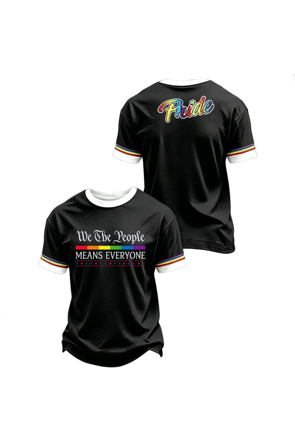 We the People Means Everyone Printing Shirts 2026 Pride Month Rainbow Color Blocking Top Summer American Flag T-Shirt Soft Unisex Short Sleeve Clothes Black 2XL