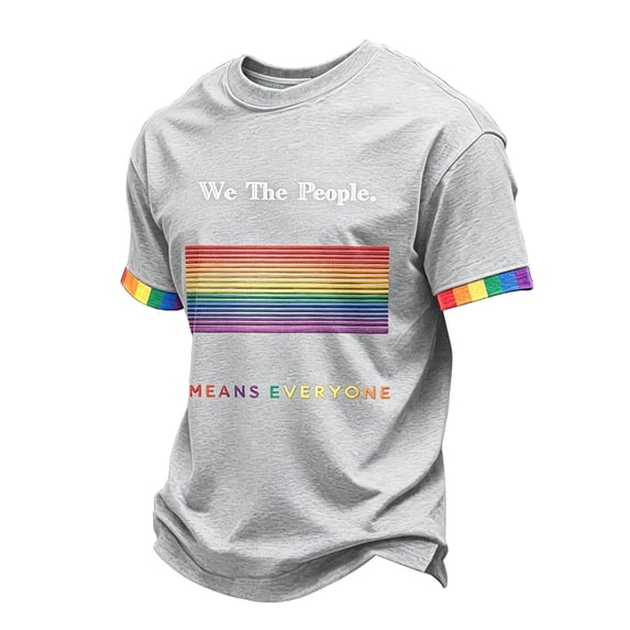 GrmtClth We the People Means Everyone Shirts for Men Pried Rainbow Flag Pattern Tops Equality Short Sleeves T-Shirts Comfy Crew Neck Clothing Light Gray 3XL