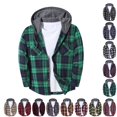 thumbnail image 1 of GrmtClth Plaid Flannel Button‑Up Hooded Shirt for Men Long Sleeve Casual Jacket Adjustable Drawstring Hood Pocket Outdoor Weekend Wear, 1 of 3
