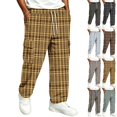 thumbnail image 1 of GrmtClth Plaid Pants for Men Elastic Waist Loose Lounge Checkered Sleepwear with Pockets Yellow 2XL, 1 of 7
