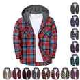 thumbnail image 1 of GrmtClth Plaid Tartan Flannel Hoodie Jacket Men Long Sleeve Button‑Down Shirt Grey Contrast Hood Pocket Casual Fall Travel Wear, 1 of 5