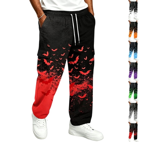 GrmtClth Plus Size Casual Sweatpants For Men Halloween Pumpkin Graphic Cuffed Joggers Elastic Waist With Pockets Lightweight Outdoor Holiday Wear Trousers Red S