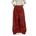 thumbnail image 1 of GrmtClth Plush Wide Leg Pants for Women Cozy Soft Comfy Trousers Casual Fuzzy Warm Elastic Waist Bottoms Wine M, 1 of 6