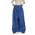 thumbnail image 1 of GrmtClth Plush Wide Leg Pants for Women Fluffy Soft Comfy Long Pants Stylish Fleece Thermal Elastic Waist Bottoms Dark Blue XXL, 1 of 6