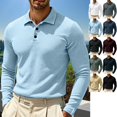 thumbnail image 1 of GrmtClth Polo Shirts for Men Long Sleeve Waffle Textured Knit Fabric Three Button Collared Stretchy Breathable Golf Business Casual Daily Tops Light Blue L, 1 of 7