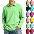 thumbnail image 1 of GrmtClth Polo Shirts for Men Long Sleeve Collared Button Placket With Chest Pocket Lightweight Leisure Outdoor Pullover Tops Light Green XL, 1 of 7