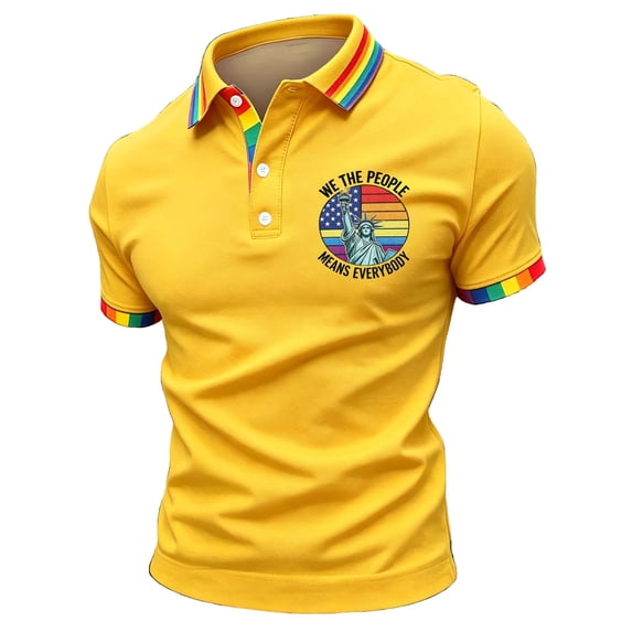GrmtClth Pride T Shirt for Men Equality We the People Means Everyone Rainbow Graphic Polo Breathable Short Sleeve Top Soft Collared Button Clothing Yellow S