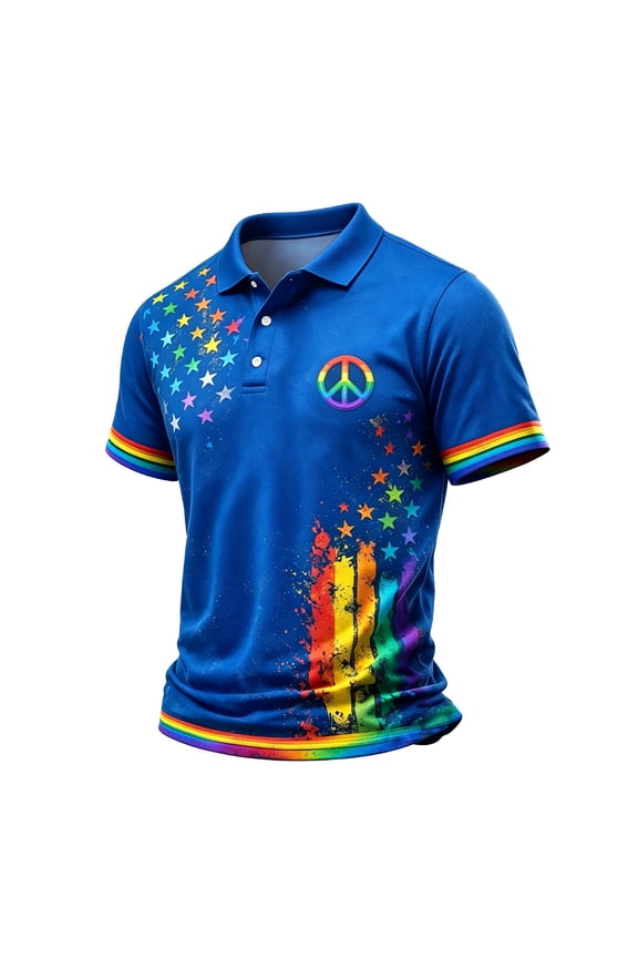Pride T Shirt for Men Equality We the People Means Everyone Rainbow Graphic Polo Shirts Casual Short Sleeve Tops Soft Collared Button Clothing Blue XL
