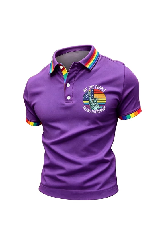 Pride T Shirt for Men Equality We the People Means Everyone Rainbow Graphic Polo Shirts Lightweight Short Sleeve Tops Soft Collared Button Clothing Purple M
