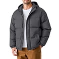 thumbnail image 1 of GrmtClth Puffer Jacket Men Thickened Insulated Down Coat Fashion Stand Collar Long Sleeve Bubble Coat with Hood Dark Gray M, 1 of 5